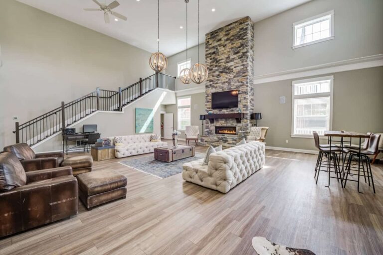 Chill in our lounge with a fireplace at our apartments in Linworth.
